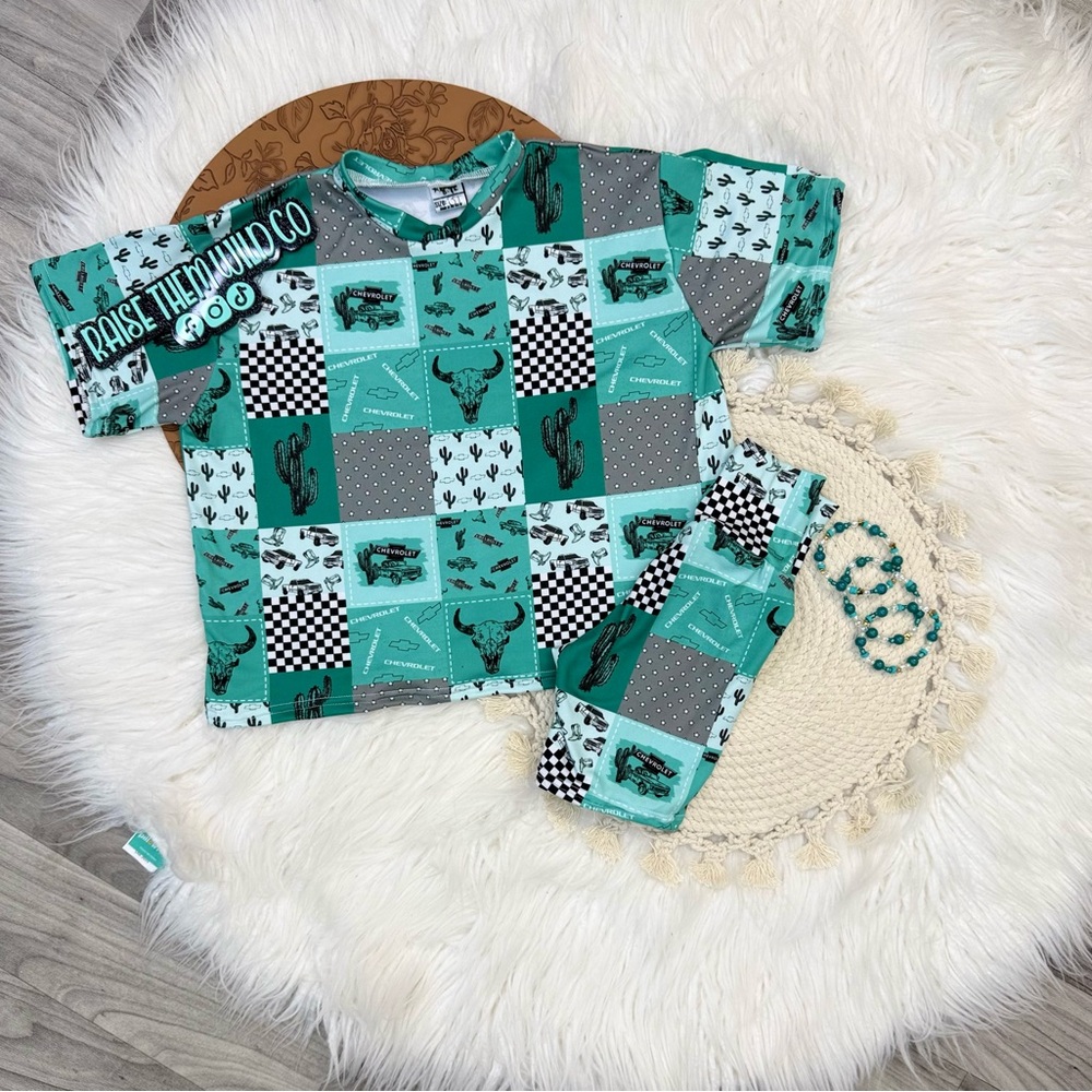 Kids Teal and Gray handmade Matching Set